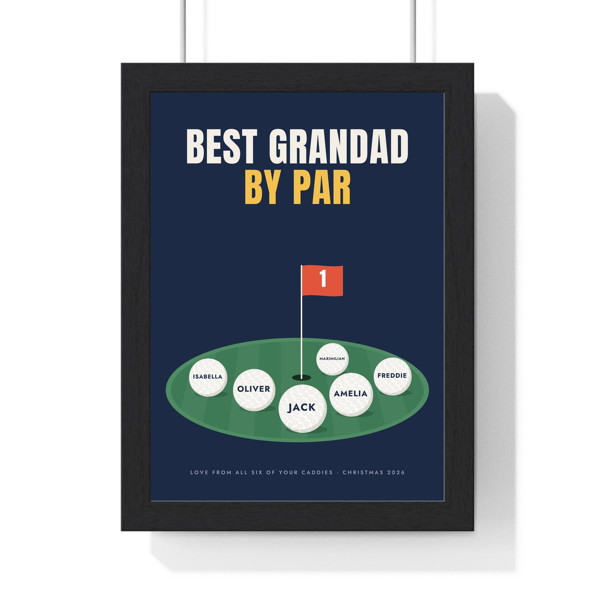 Personalised Best Dad By Par Golf Print - framed navy Best Grandad By Par print