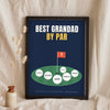 Personalised Best Dad By Par Golf Print - navy Best Grandad By Par print with six balls leaning on a shelf