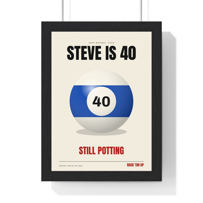 Personalised Birthday Pool Ball Print - framed cream birthday pool ball print, Steve is 40