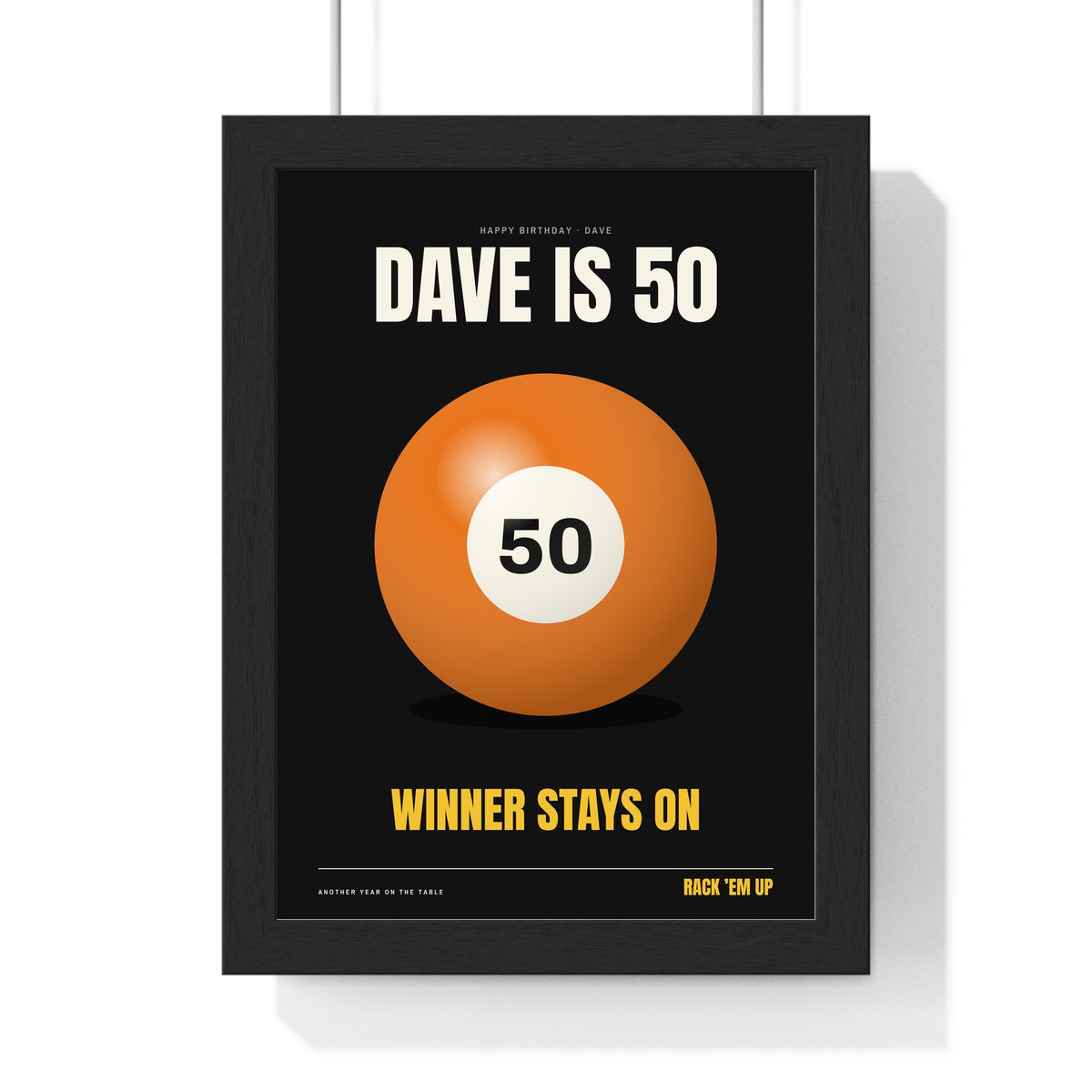 Personalised Birthday Pool Ball Print - framed black version for a 50th birthday