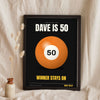 Personalised Birthday Pool Ball Print - black version, Dave is 50