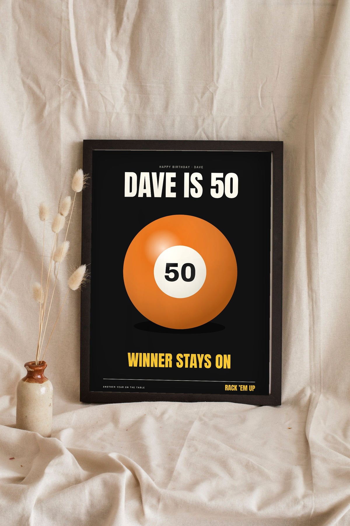 Personalised Birthday Pool Ball Print - black version, Dave is 50