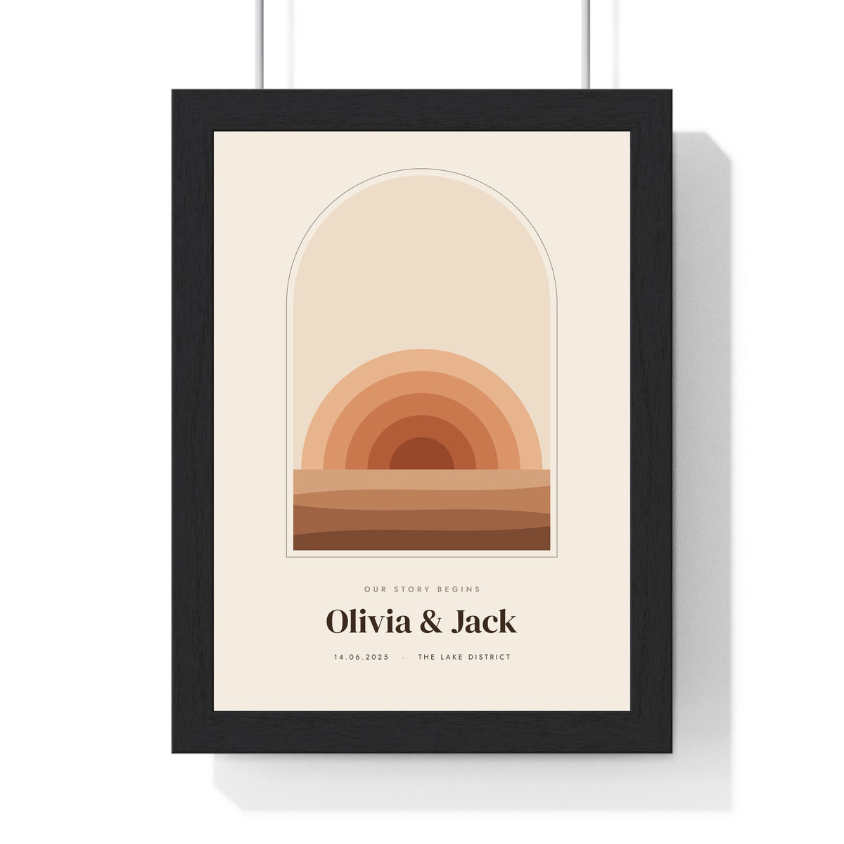 Personalised Boho Sunset Arch Print - framed terracotta boho sunset arch print for Olivia and Jack