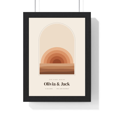 Personalised Boho Sunset Arch Print - framed terracotta boho sunset arch print for Olivia and Jack