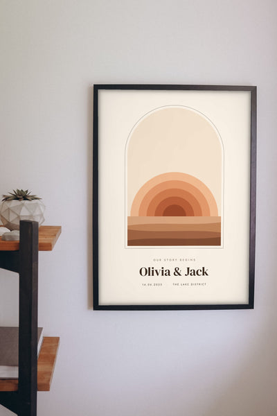 Personalised Boho Sunset Arch Print - boho sunset arch print above a sideboard