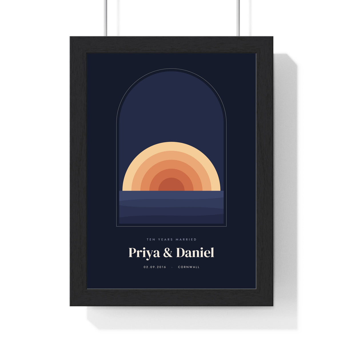 Personalised Boho Sunset Arch Print - framed midnight ten years married sunset arch print