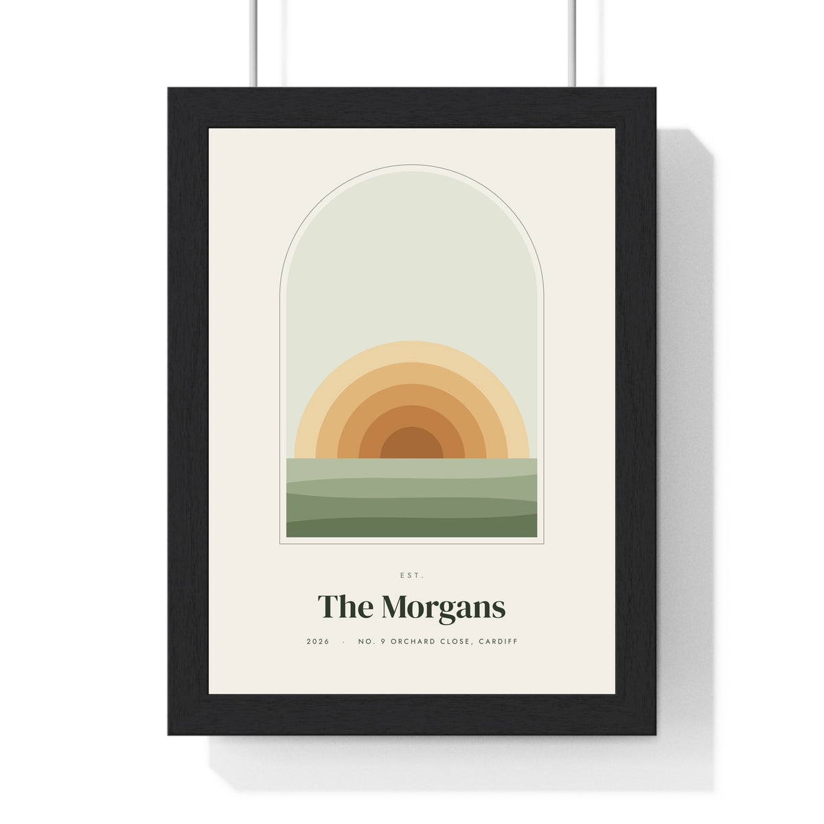 Personalised Boho Sunset Arch Print - framed sage new home sunset arch print