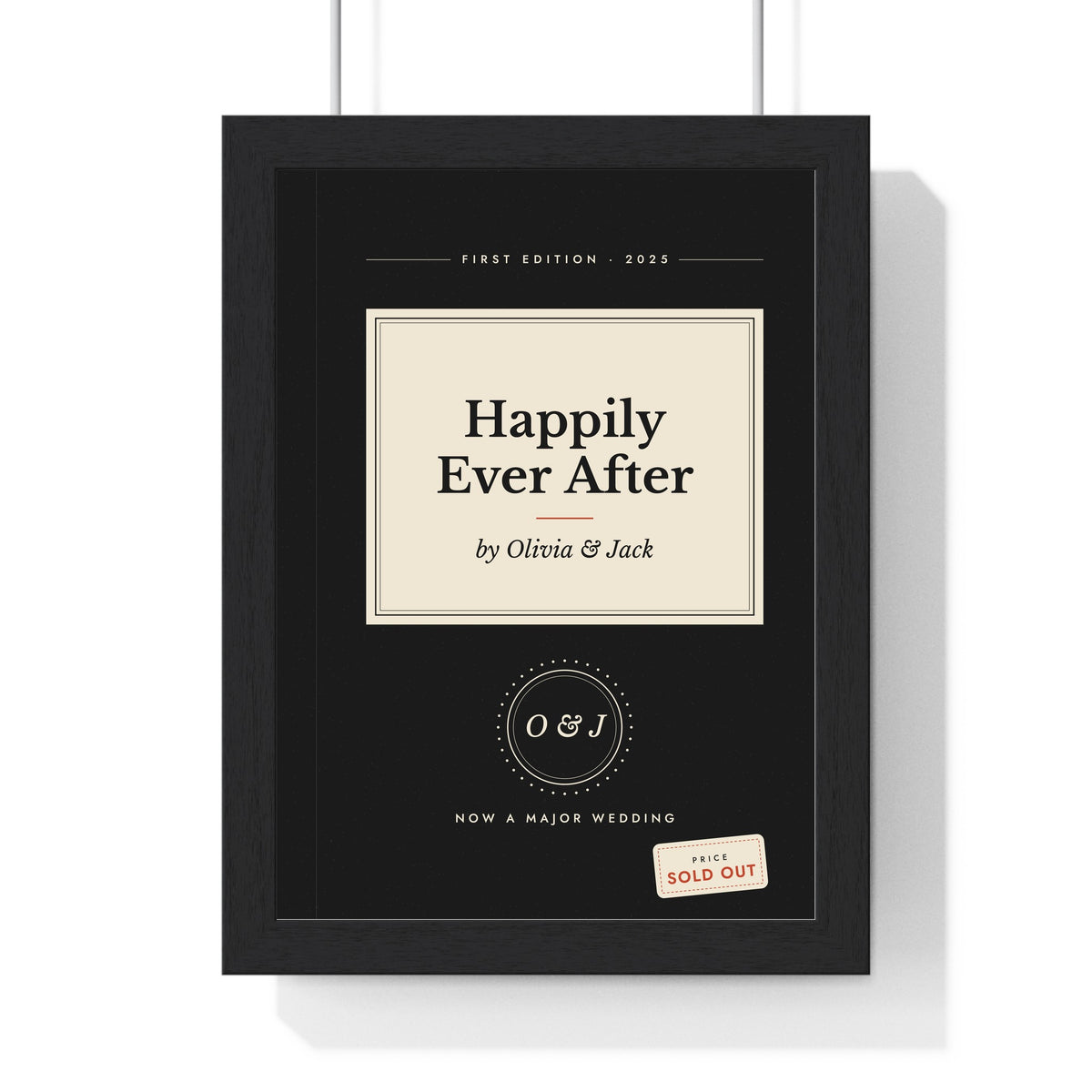 Personalised Book Cover Print - framed black wedding version