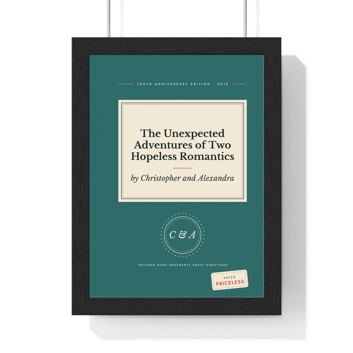 Personalised Book Cover Print - framed teal version with a long title