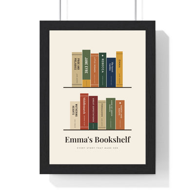 Personalised Bookshelf Print - framed warm library bookshelf print of classic novels