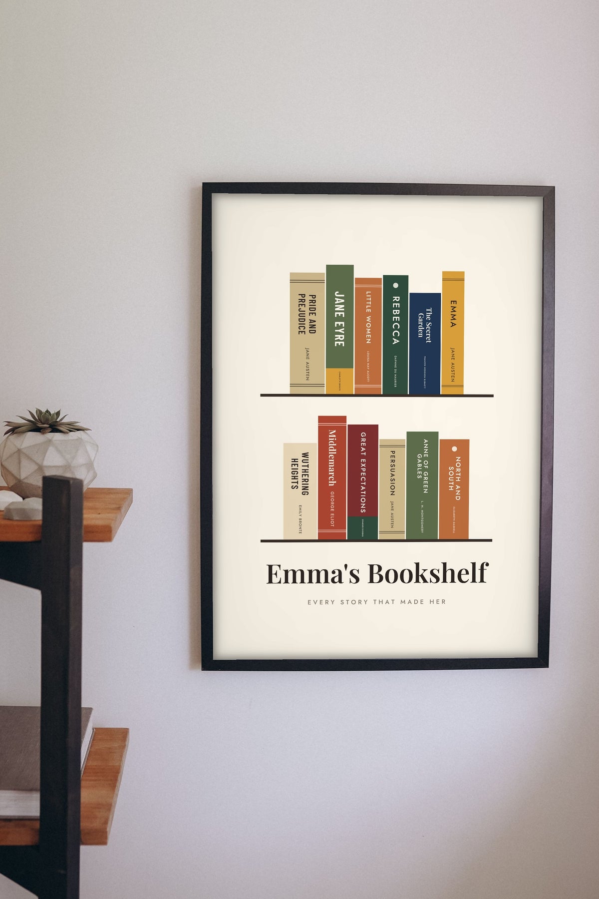 Personalised Bookshelf Print - bookshelf print on a reading nook wall