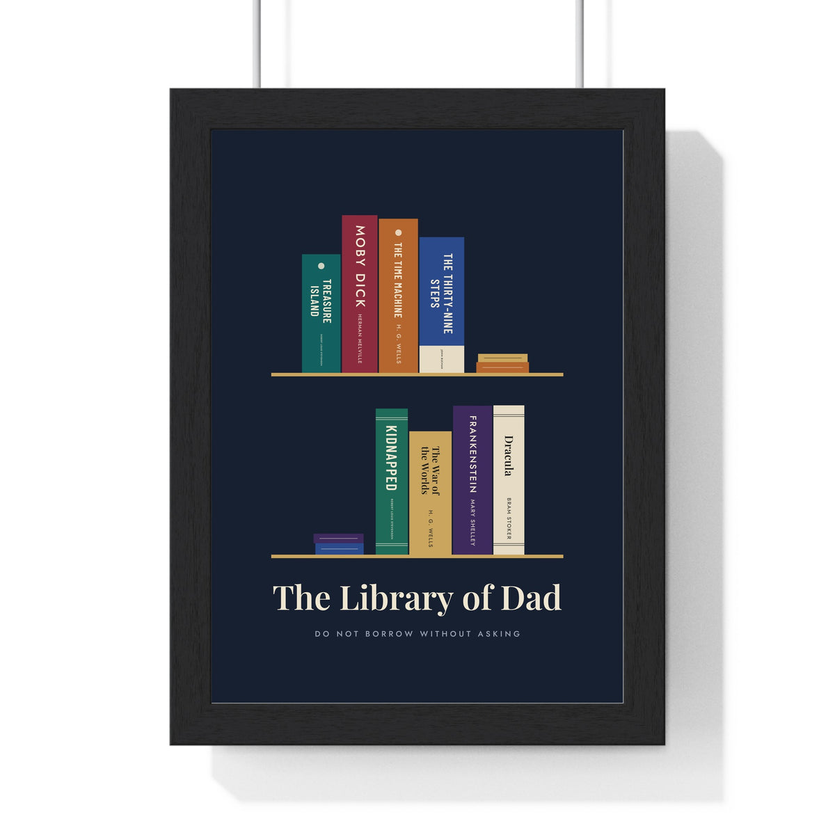 Personalised Bookshelf Print - framed jewel tones on navy version