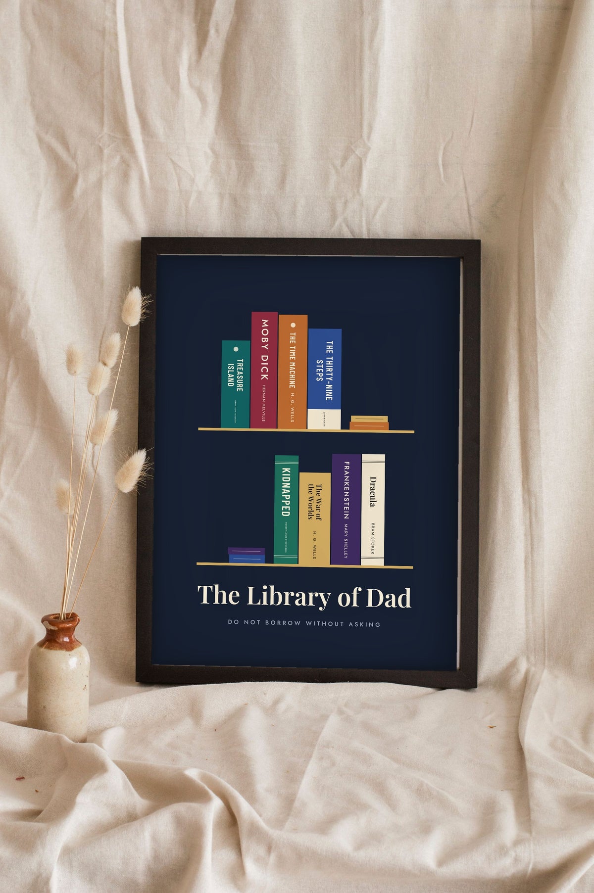 Personalised Bookshelf Print - jewel tone Library of Dad bookshelf print