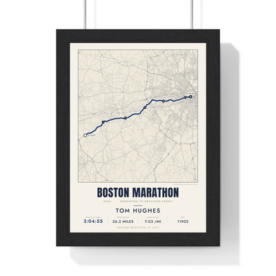 Personalised Boston Marathon Print - framed street map Boston Marathon route print with name and finish time