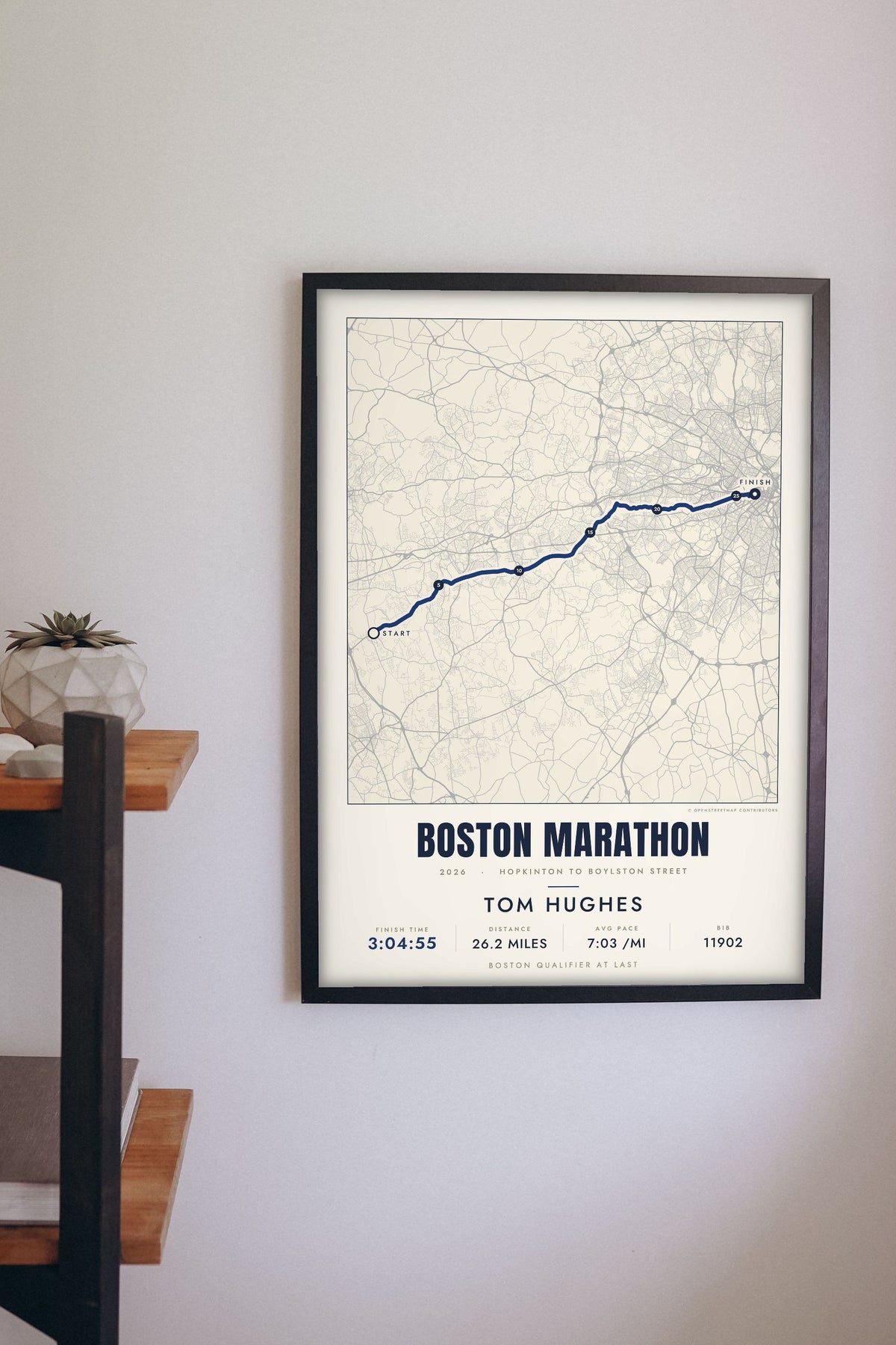 Personalised Boston Marathon Print - Boston Marathon route print on the hallway wall