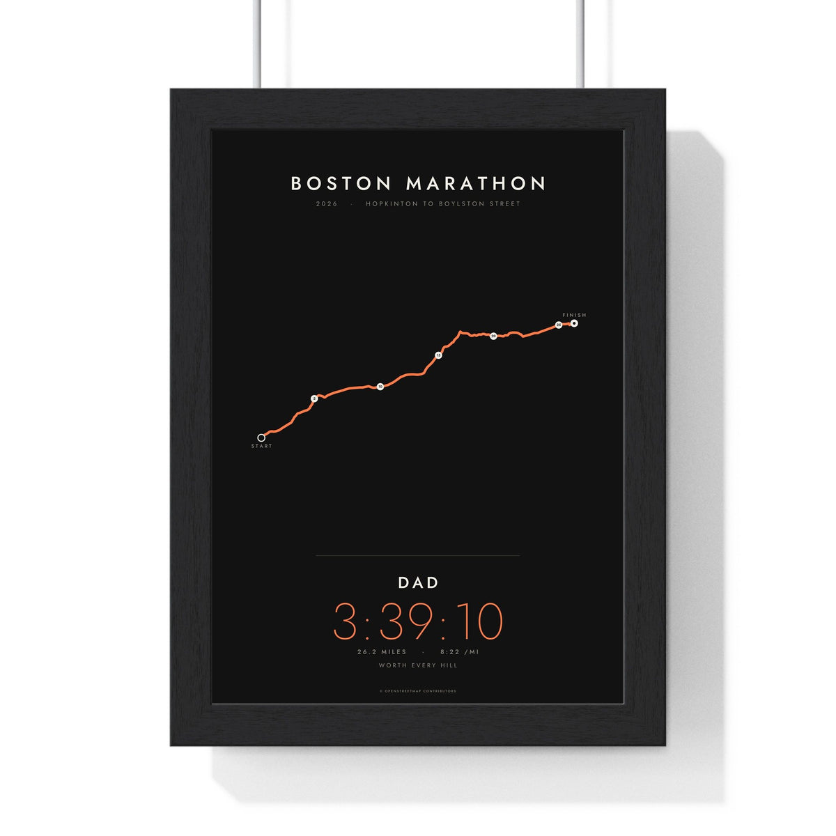 Personalised Boston Marathon Print - framed minimal Boston Marathon route print