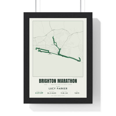 Personalised Brighton Marathon Print - framed street map Brighton Marathon route print with name and finish time