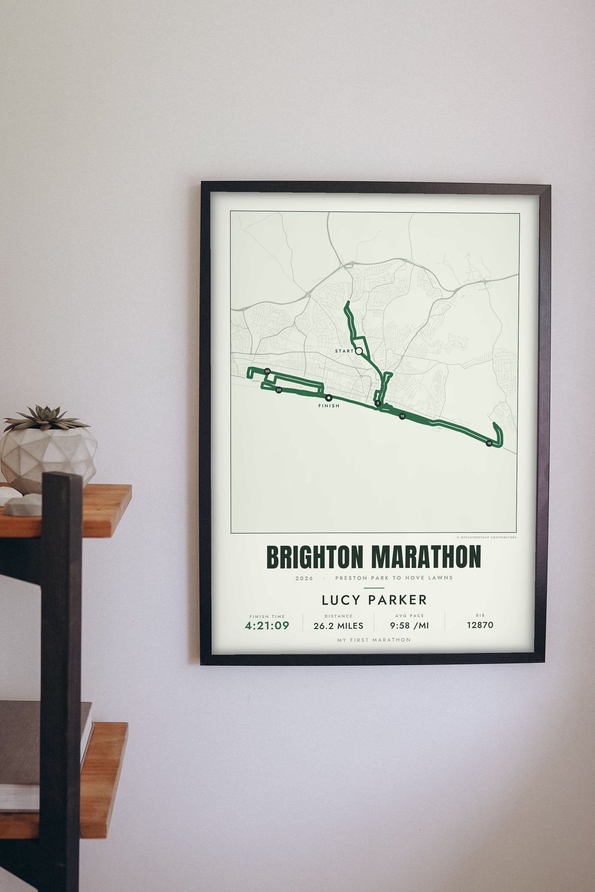 Personalised Brighton Marathon Print - Brighton Marathon route print on the hallway wall