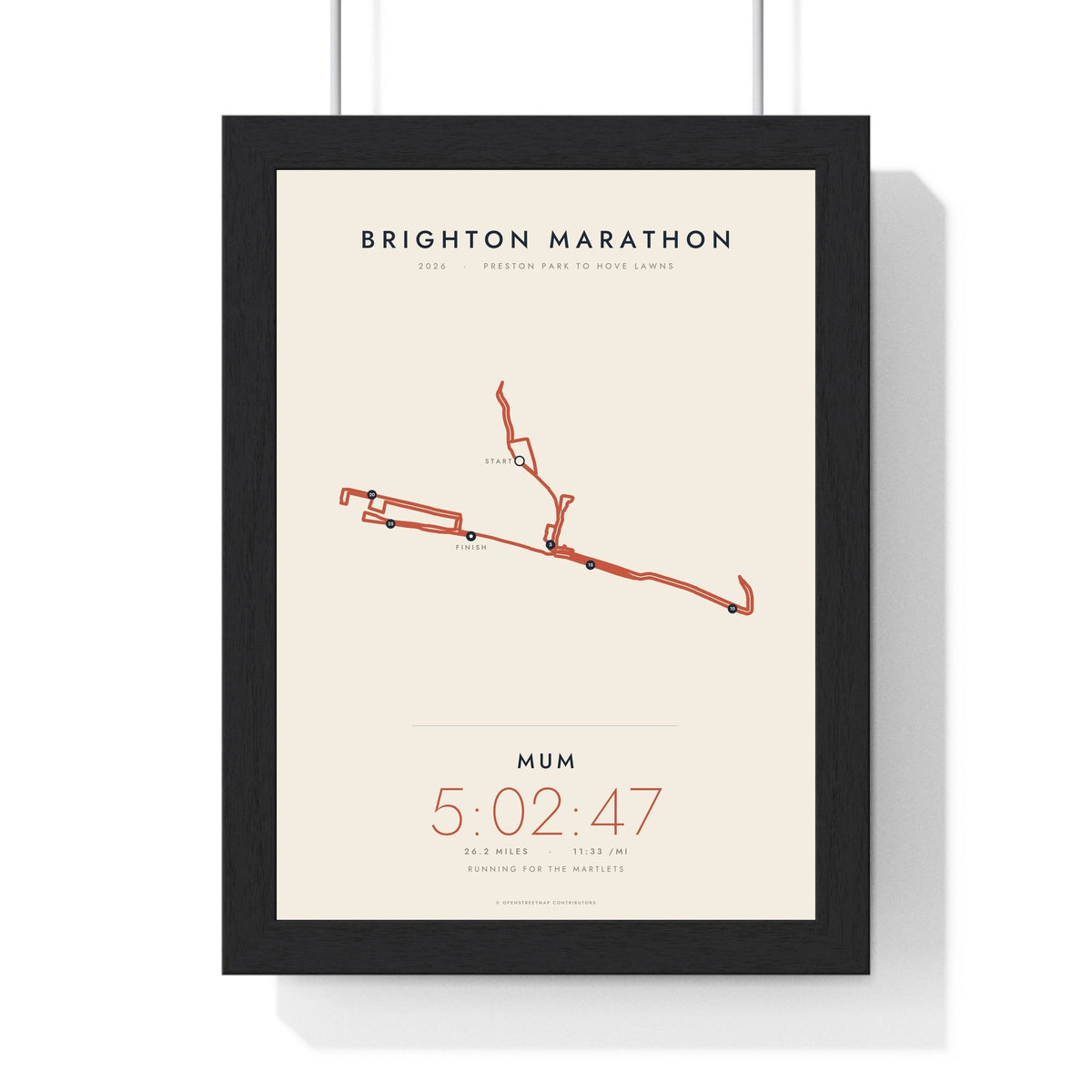 Personalised Brighton Marathon Print - framed minimal Brighton Marathon route print