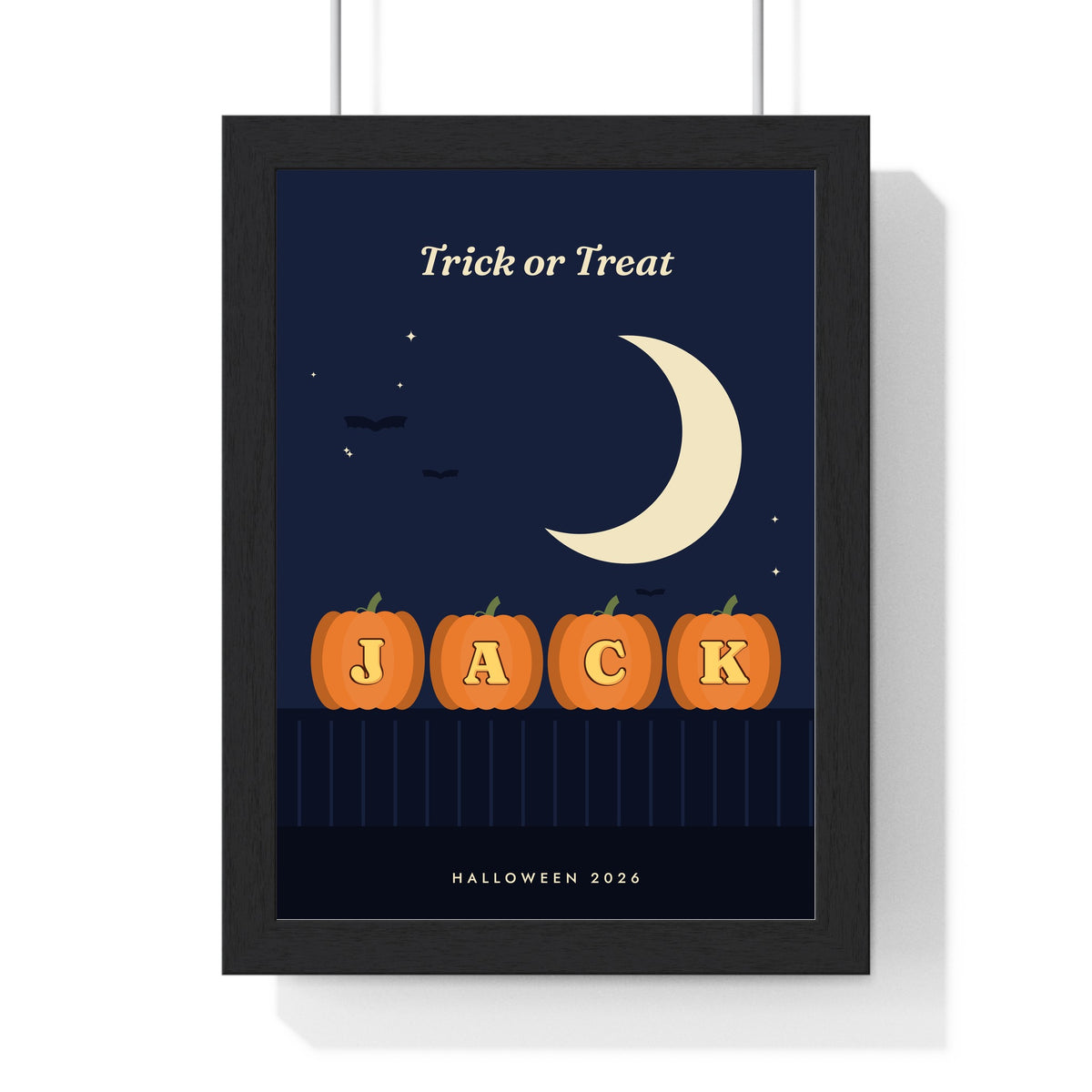 Personalised Carved Pumpkin Name Print - framed midnight navy version for Jack