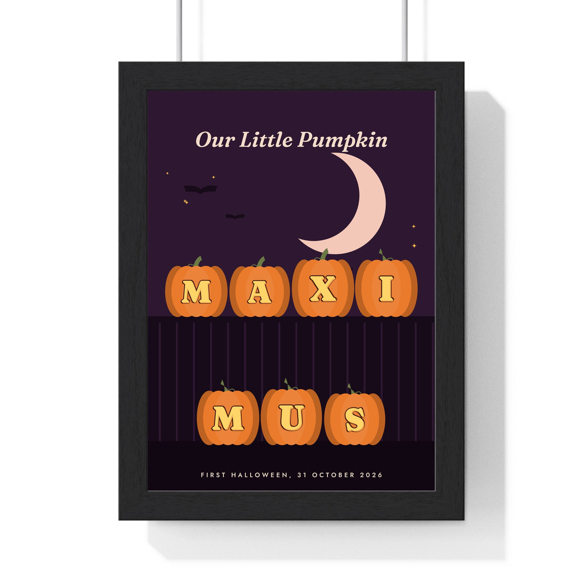 Personalised Carved Pumpkin Name Print - framed plum first Halloween version spelling Maximus