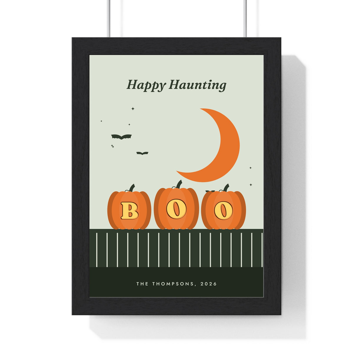 Personalised Carved Pumpkin Name Print - framed sage version spelling Boo