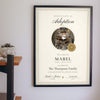Personalised Cat Adoption Certificate Print - hanging on a living room wall