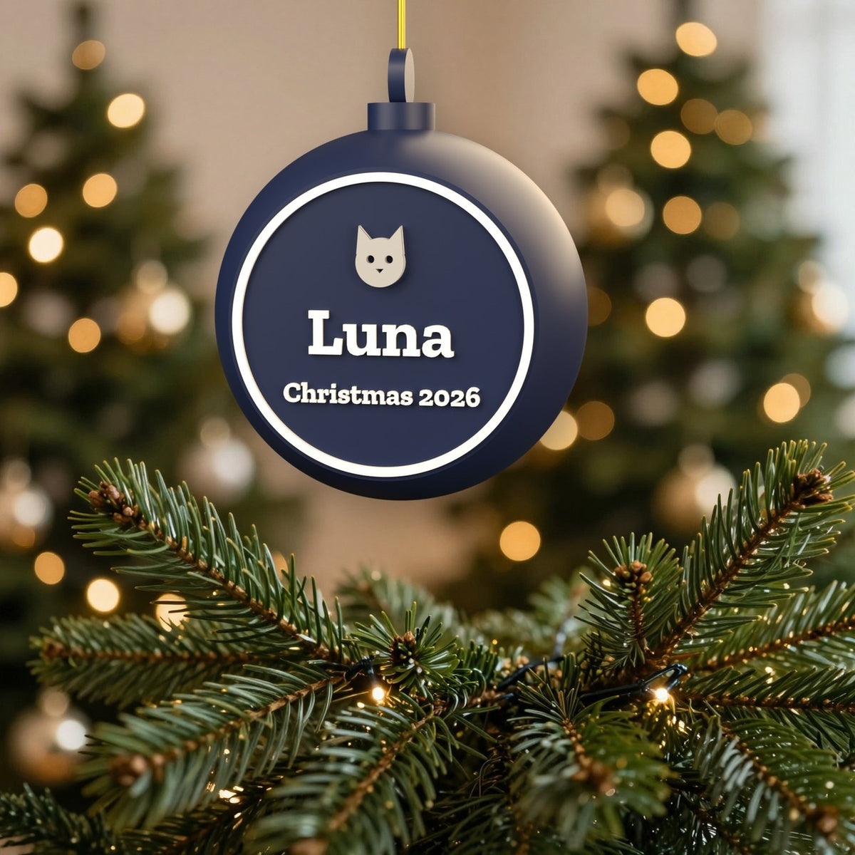 Personalised Cat Bauble - personalised cat bauble on the Christmas tree