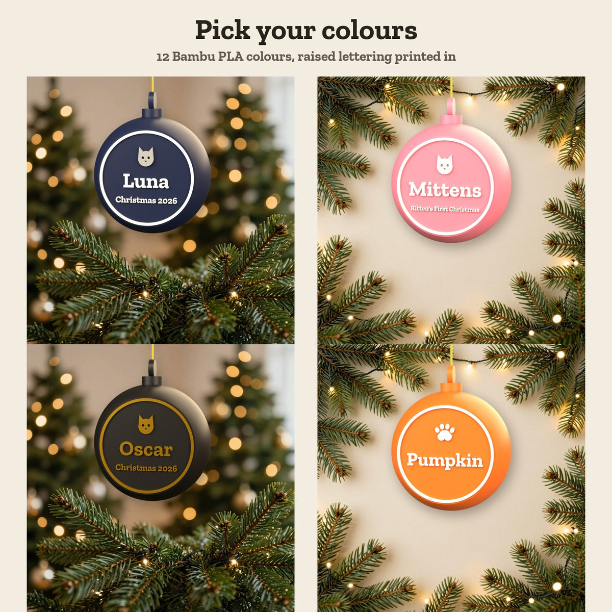 Personalised Cat Bauble - colour options