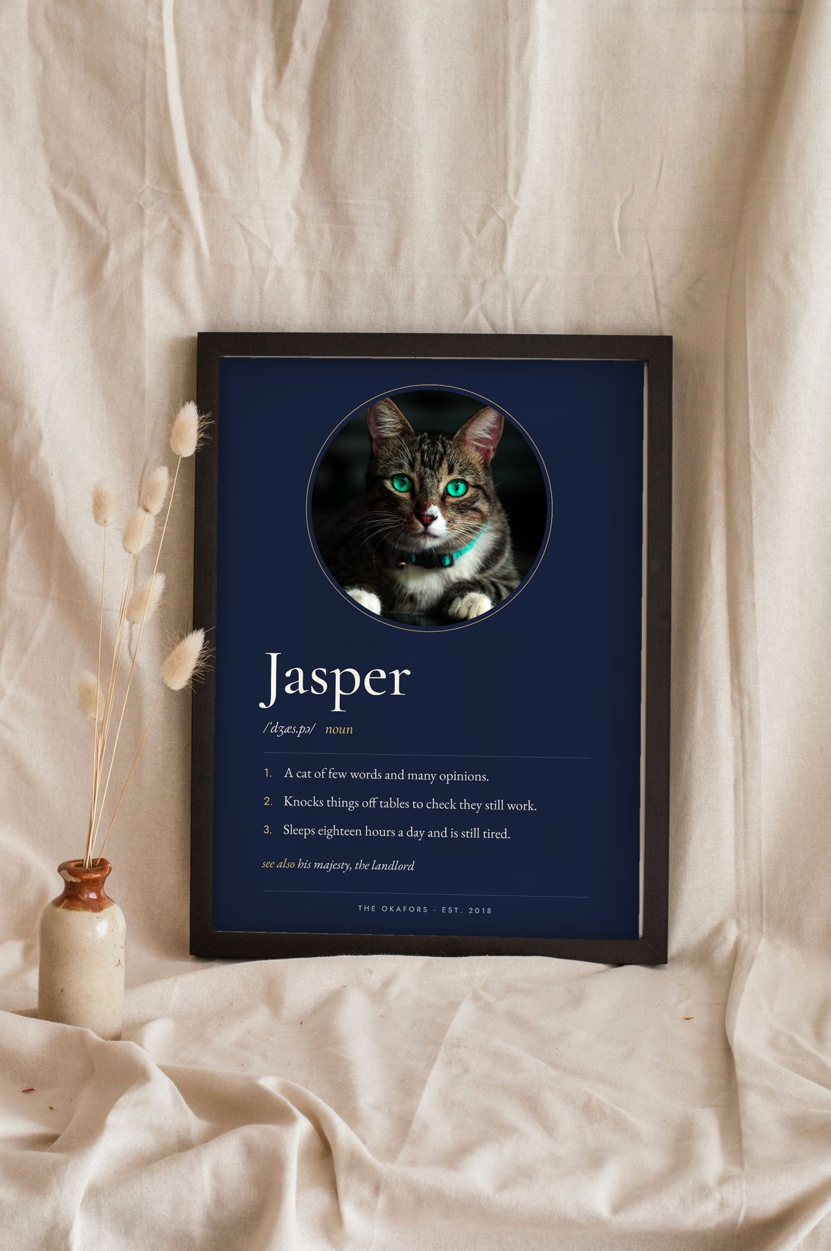 Personalised Cat Definition Print - leaning in a frame