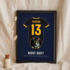 Personalised Cat Football Shirt Print - leaning in a frame