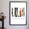Personalised Cat Name Photo Letters Print - hanging on a living room wall