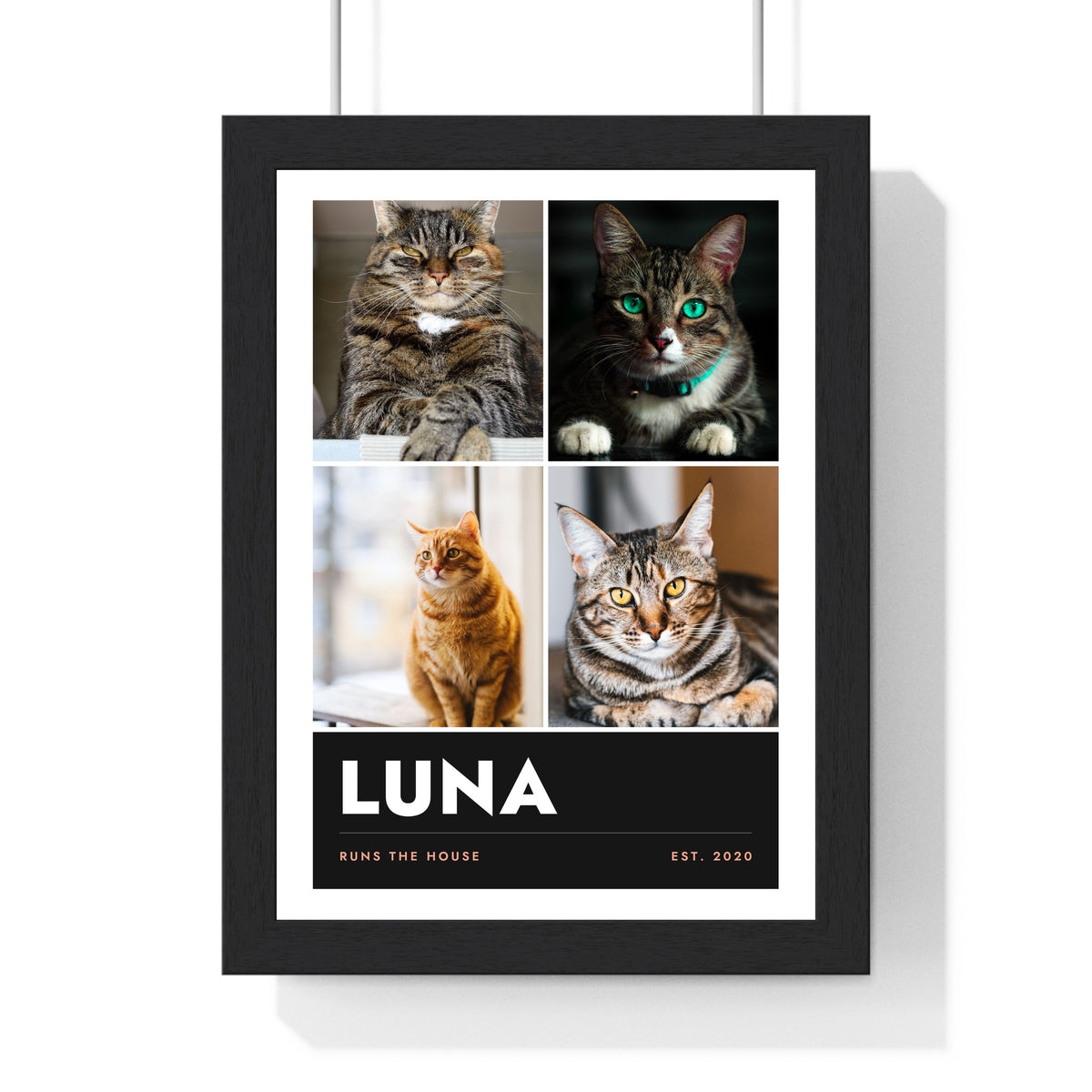 Personalised Cat Photo Collage Print with Name - framed personalised cat photo collage print with name