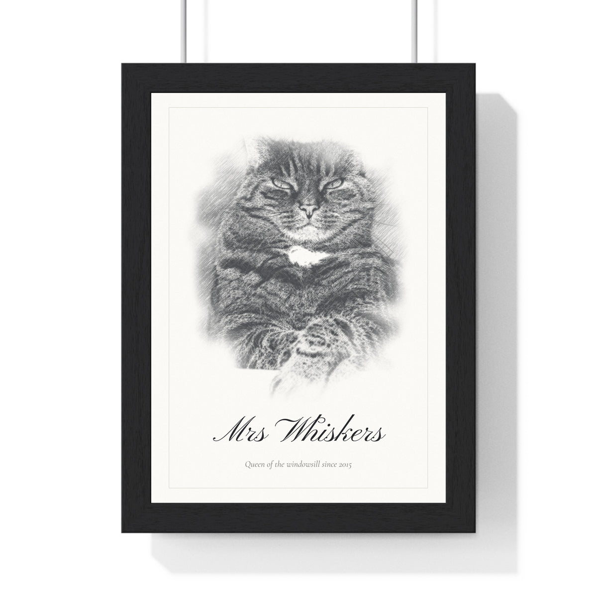Personalised Cat Sketch Portrait Print - framed personalised cat sketch portrait print