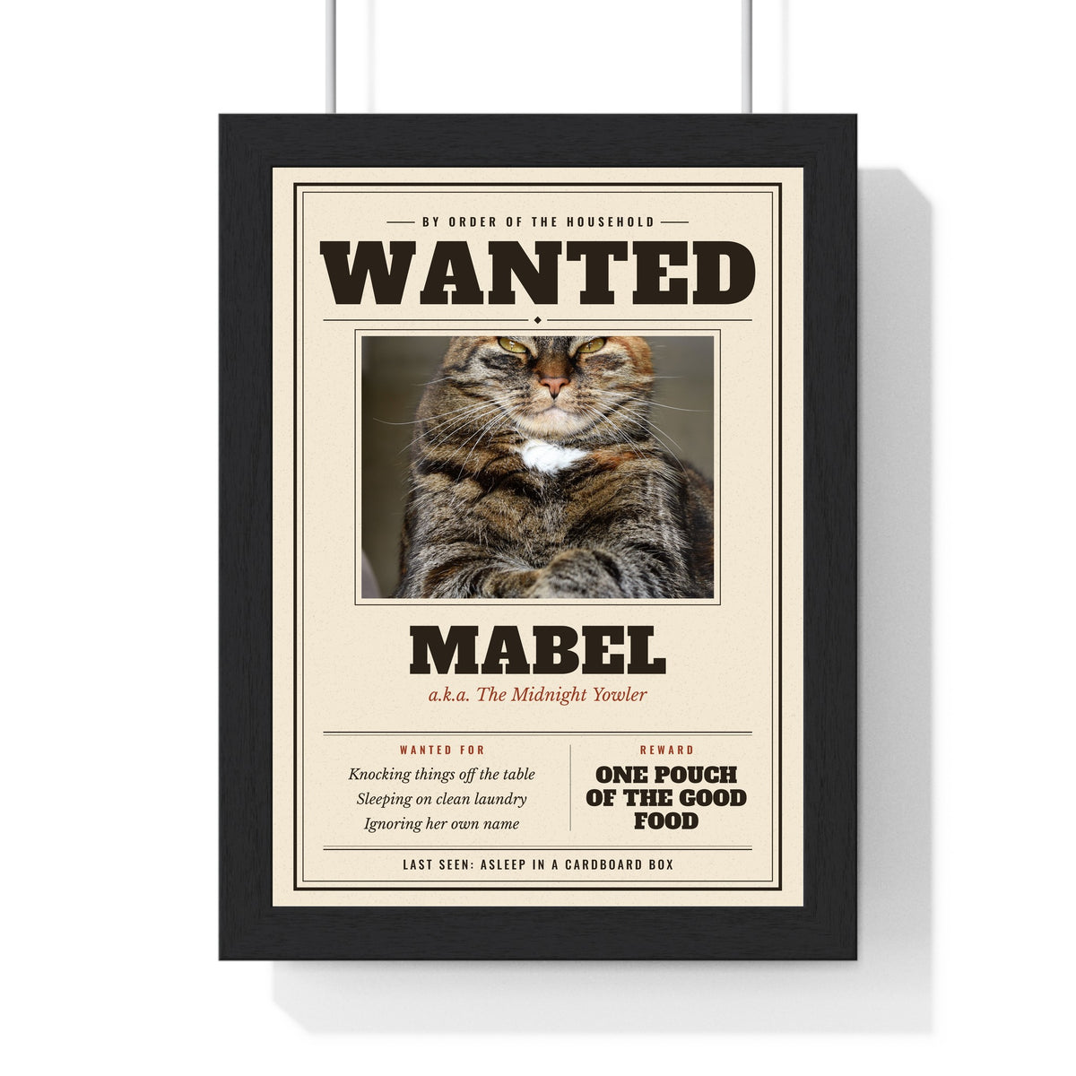 Personalised Cat Wanted Poster Print - framed personalised cat wanted poster print