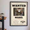 Personalised Cat Wanted Poster Print - hanging on a living room wall