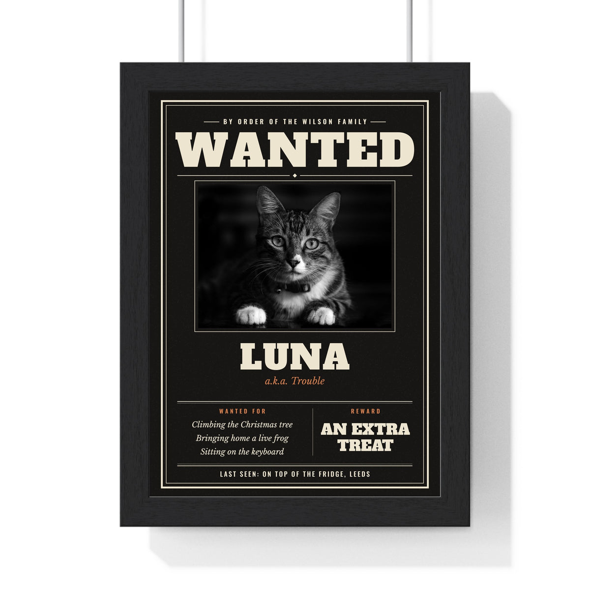 Personalised Cat Wanted Poster Print - another colourway
