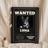 Personalised Cat Wanted Poster Print - leaning in a frame