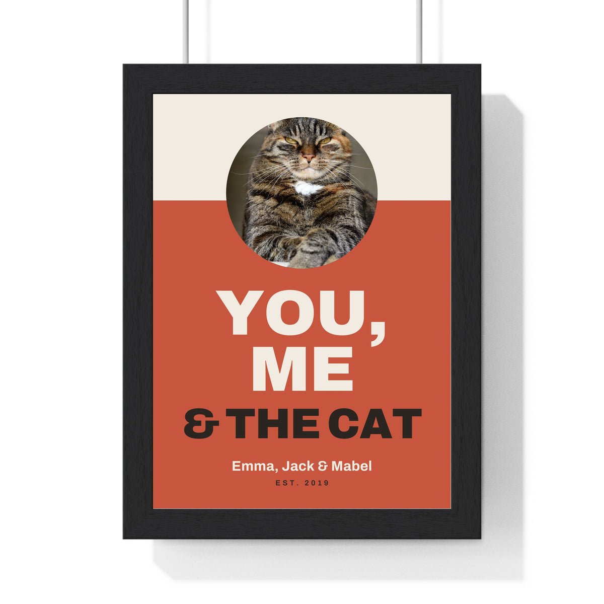 Personalised You, Me & the Cat Print - framed personalised you, me & the cat print