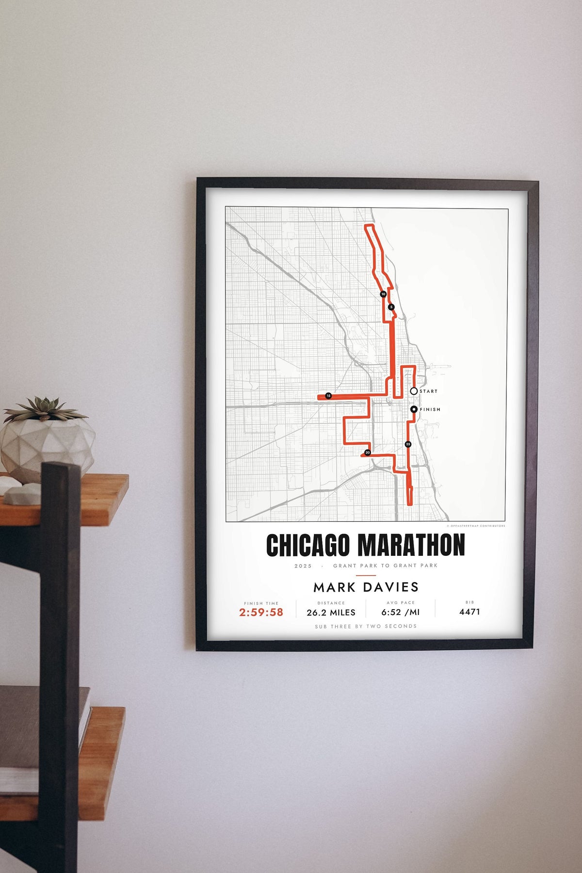 Personalised Chicago Marathon Print - Chicago Marathon route print on the hallway wall