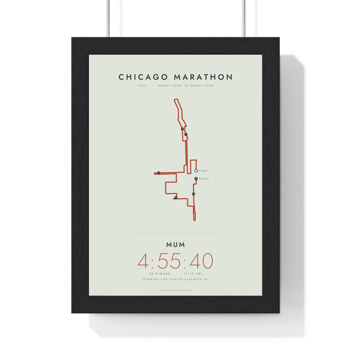 Personalised Chicago Marathon Print - framed minimal Chicago Marathon route print