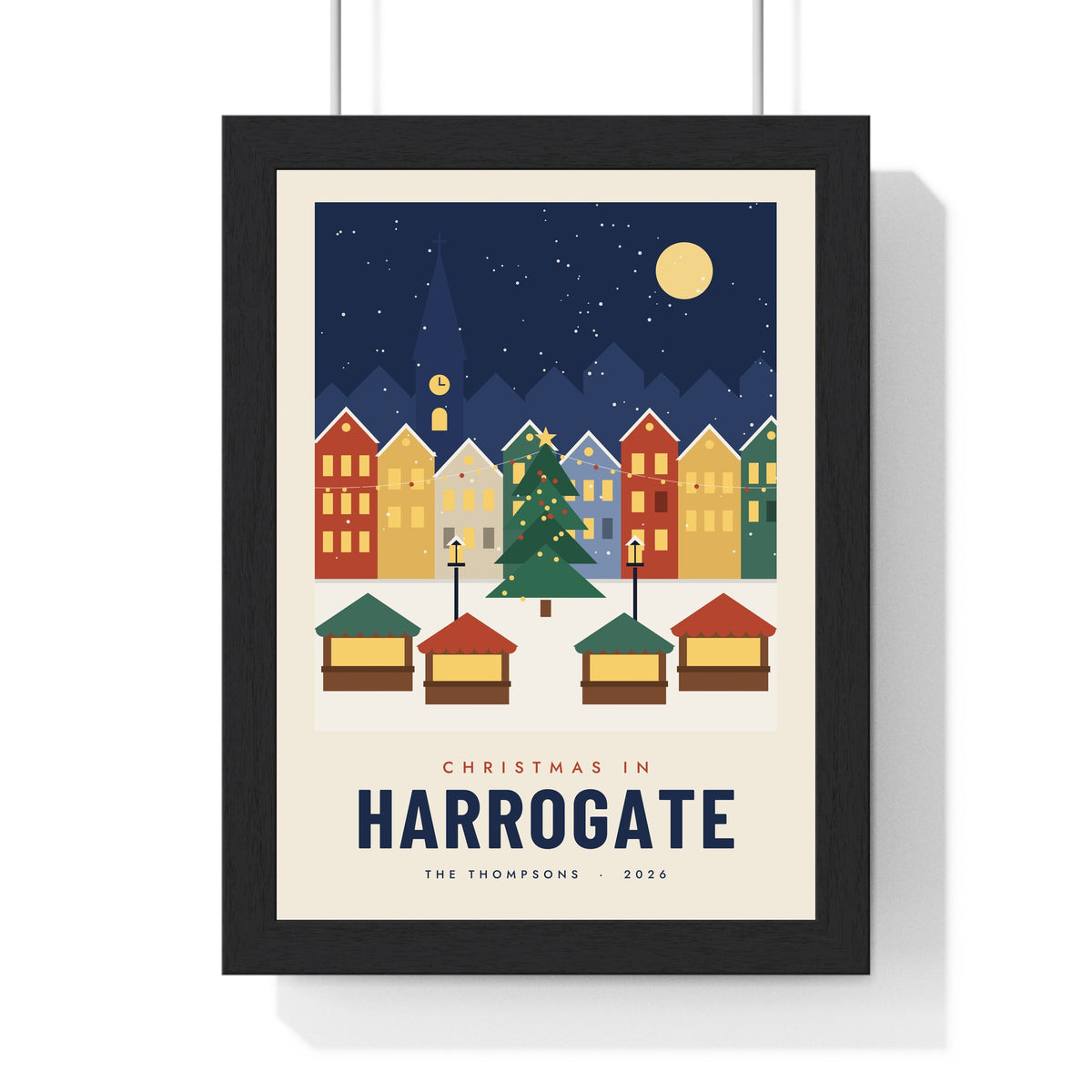 Personalised Christmas Market Town Print - framed Christmas in Harrogate market travel poster print