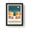Personalised Christmas Market Town Print - framed teal and orange version with a long town name