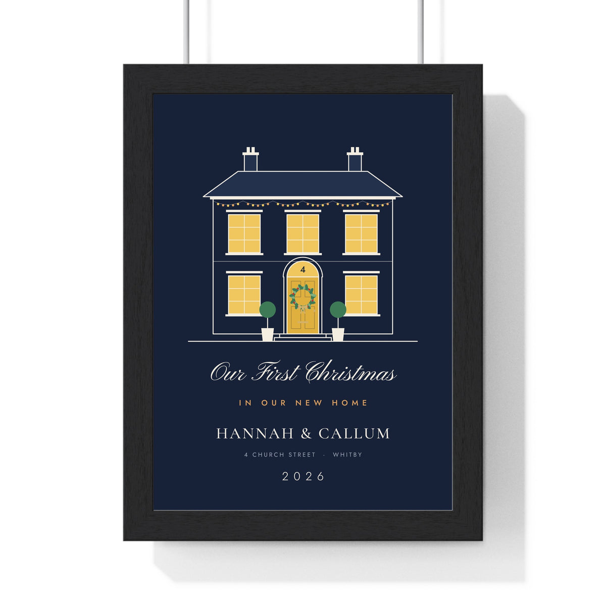 Personalised Christmas New Home Print - framed navy new home print