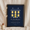 Personalised Christmas New Home Print - navy version with a yellow door