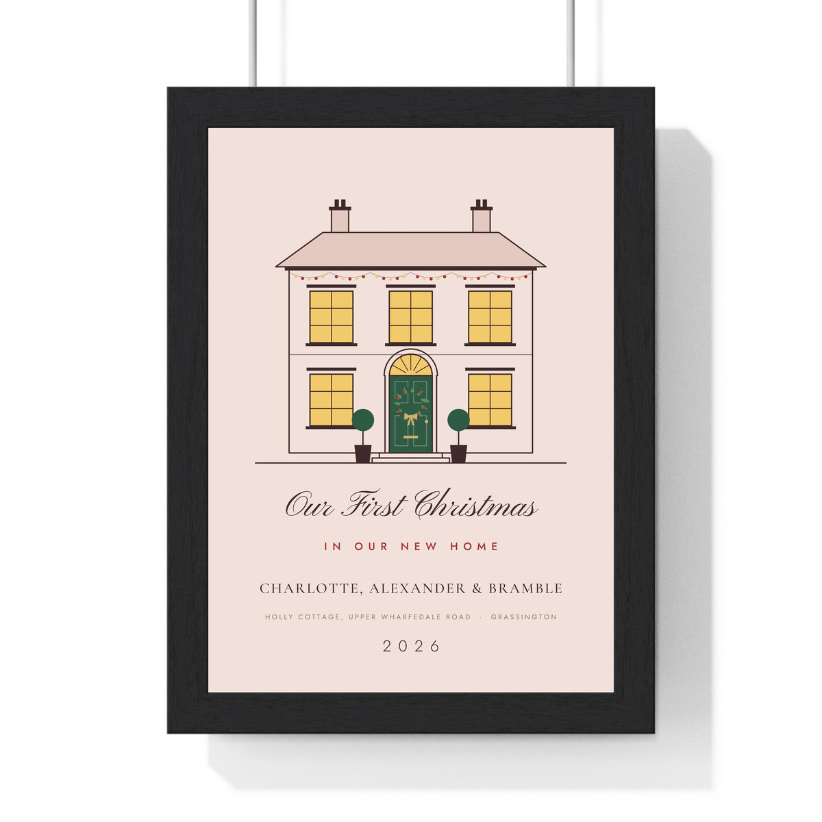 Personalised Christmas New Home Print - framed blush cottage version