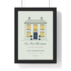 Personalised Christmas New Home Print - framed sage family version with navy door
