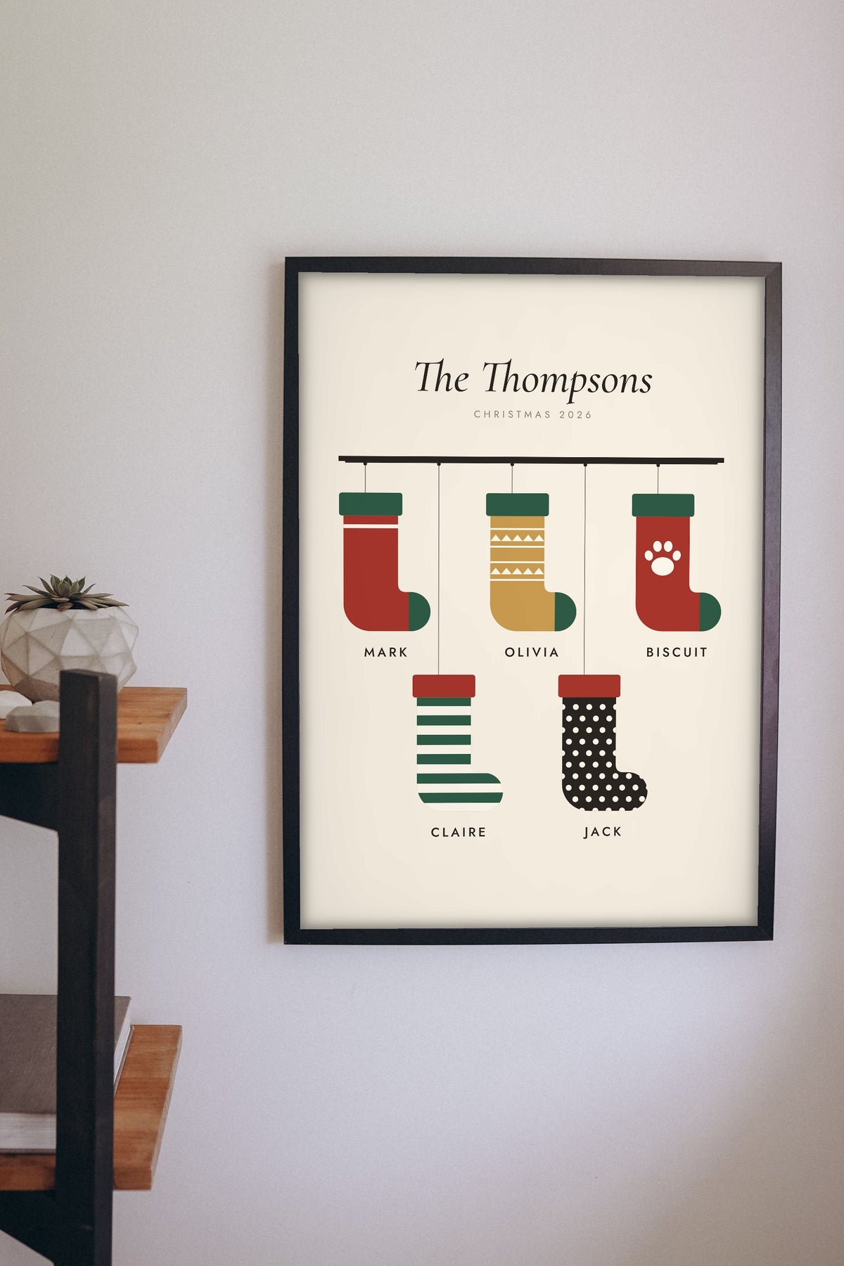 Personalised Christmas Stocking Print - Christmas stocking family print on the wall