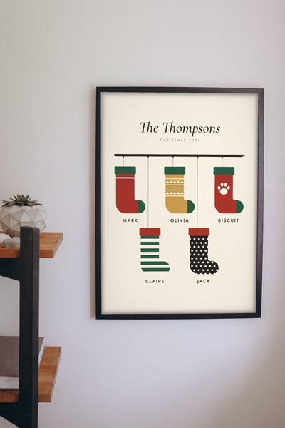 Personalised Christmas Stocking Print - Christmas stocking family print on the wall