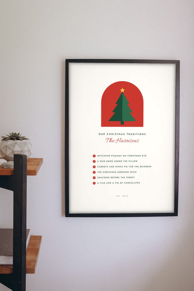 Personalised Christmas Traditions Print - on the living room wall